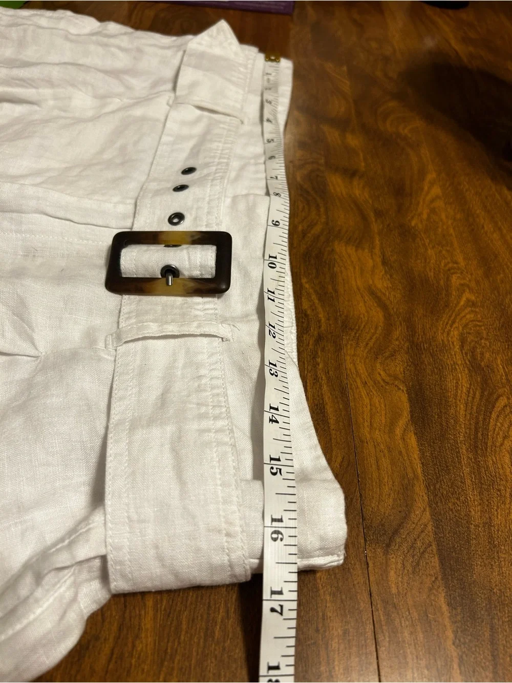 Christian Siriano White High-Waist Linen Belted Shorts